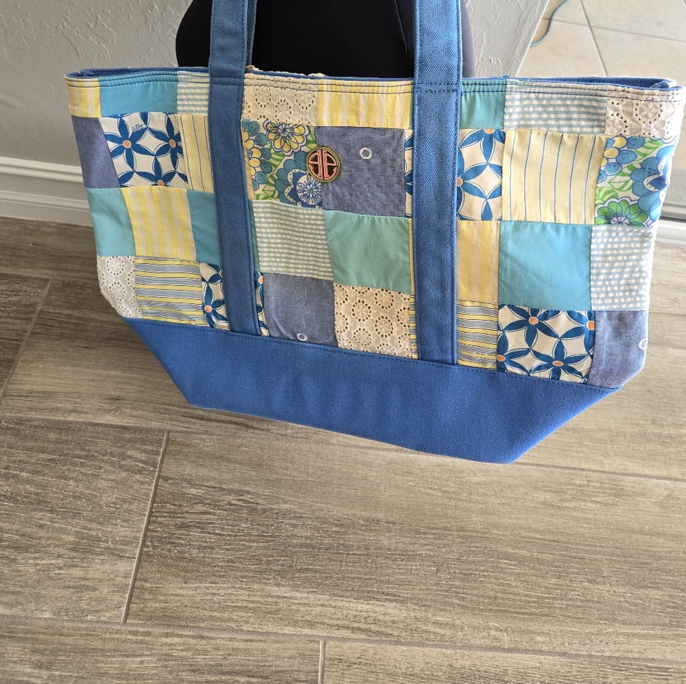 Lilly Pulitzer Blue and Yellow Patchwork Tote